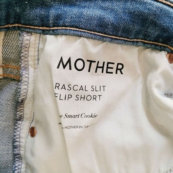Mother Rascal Slit Flip Jean Shorts Womens 28 Blue High Rise One Smart Cookie - Picture 8 of 10